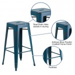 Commercial Grade 30" High Backless Distressed Antique Blue Metal Indoor-Outdoor Barstool