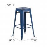 Commercial Grade 30" High Backless Distressed Antique Blue Metal Indoor-Outdoor Barstool