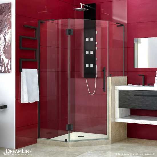 Prism Plus 40 in. x 72 in. Frameless Neo-Angle Hinged Shower Enclosure with Half Panel in Satin Black