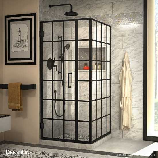 Unidoor Toulon 34 in. D x 34 in. W x 72 in. H Frameless Hinged Shower Enclosure in Satin Black