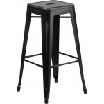 Commercial Grade 30" High Backless Distressed Black Metal Indoor-Outdoor Barstool