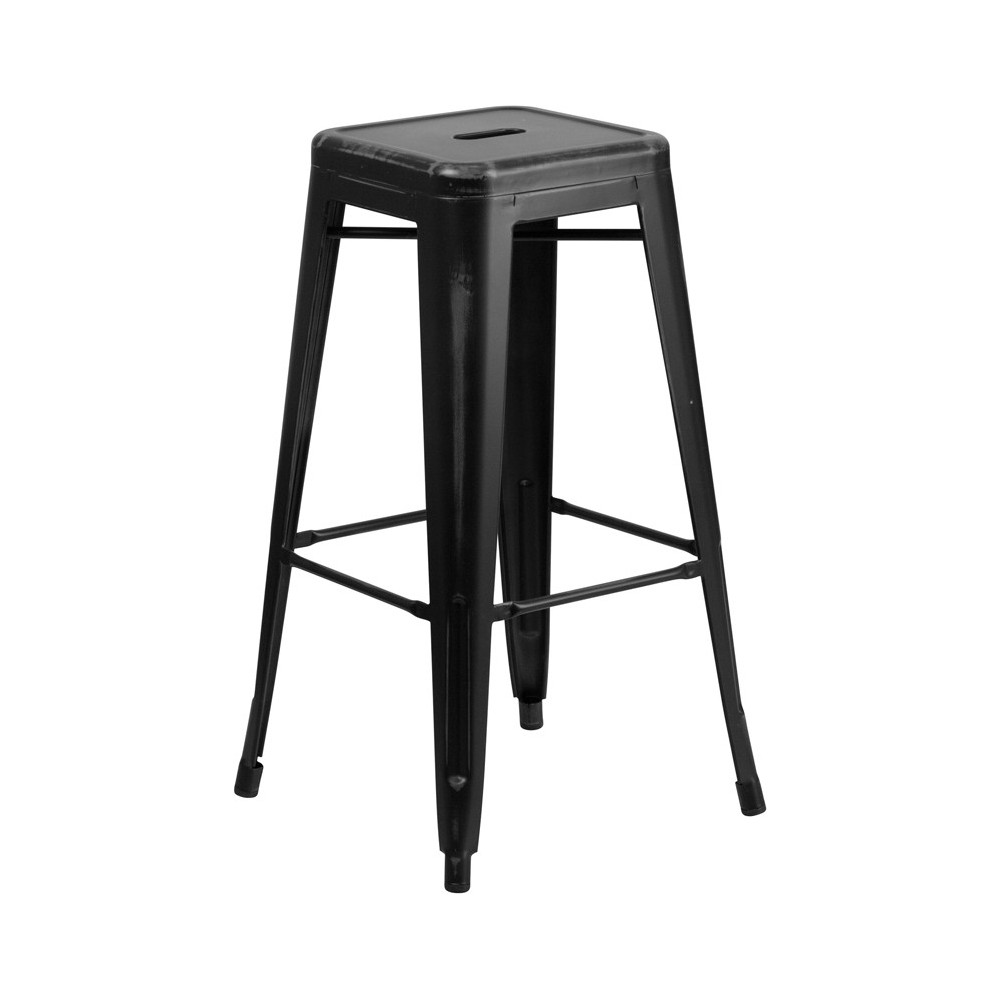 Commercial Grade 30" High Backless Distressed Black Metal Indoor-Outdoor Barstool