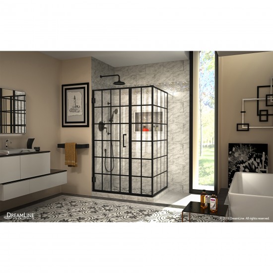 Unidoor Toulon 34 in. D x 46 in. W x 72 in. H Frameless Hinged Shower Enclosure in Satin Black