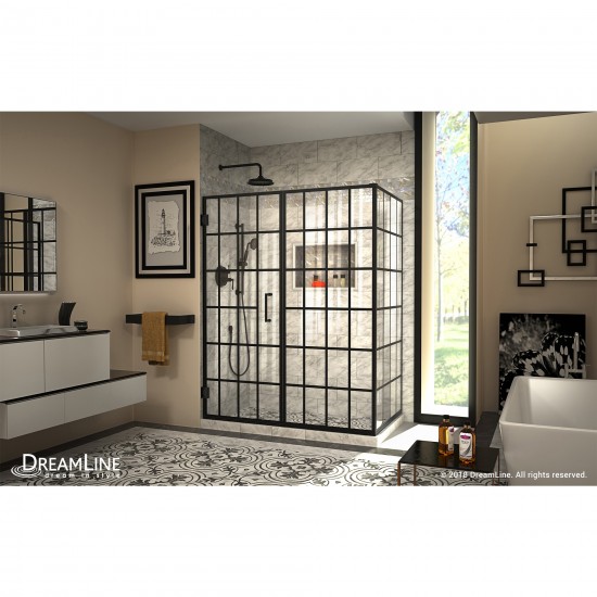 Unidoor Toulon 34 in. D x 58 in. W x 72 in. H Frameless Hinged Shower Enclosure in Satin Black