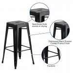 Commercial Grade 30" High Backless Distressed Black Metal Indoor-Outdoor Barstool