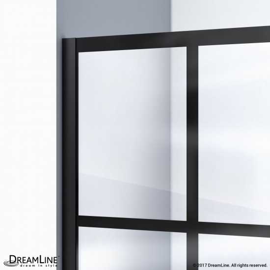 Unidoor Toulon 34 in. D x 58 in. W x 72 in. H Frameless Hinged Shower Enclosure in Satin Black