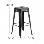 Commercial Grade 30" High Backless Distressed Black Metal Indoor-Outdoor Barstool