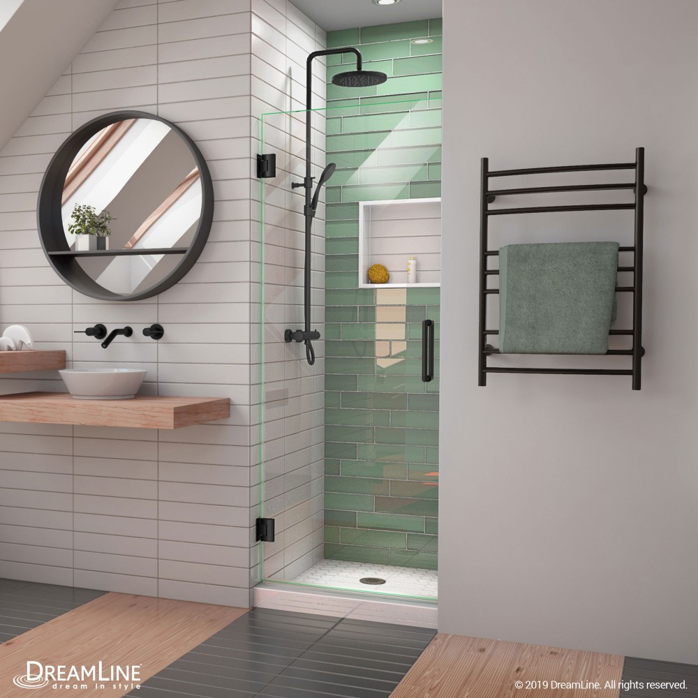 Unidoor-LS 30 in. W x 72 in. H Frameless Hinged Shower Door in Satin Black