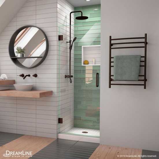 Unidoor-LS 28 in. W x 72 in. H Frameless Hinged Shower Door in Oil Rubbed Bronze