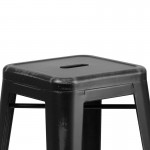 Commercial Grade 30" High Backless Distressed Black Metal Indoor-Outdoor Barstool