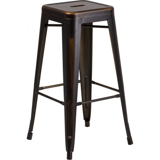 Commercial Grade 30" High Backless Distressed Copper Metal Indoor-Outdoor Barstool