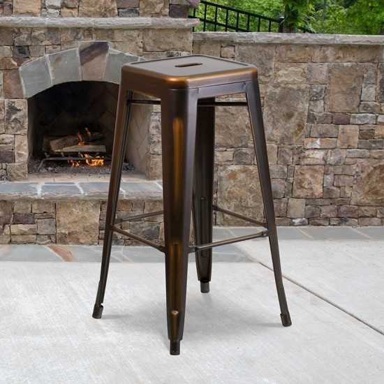 Commercial Grade 30" High Backless Distressed Copper Metal Indoor-Outdoor Barstool