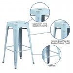 Commercial Grade 30" High Backless Distressed Green-Blue Metal Indoor-Outdoor Barstool