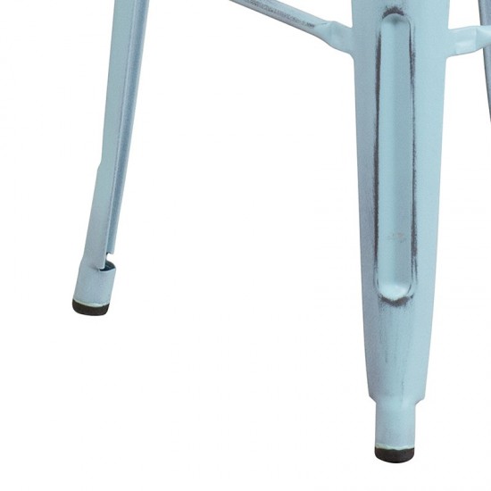 Commercial Grade 30" High Backless Distressed Green-Blue Metal Indoor-Outdoor Barstool