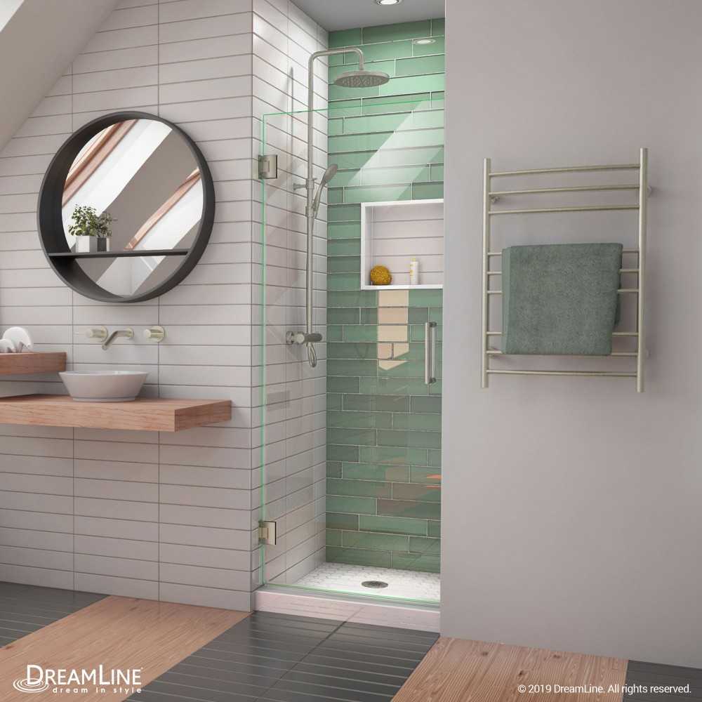 Unidoor-LS 26 in. W x 72 in. H Frameless Hinged Shower Door in Brushed Nickel