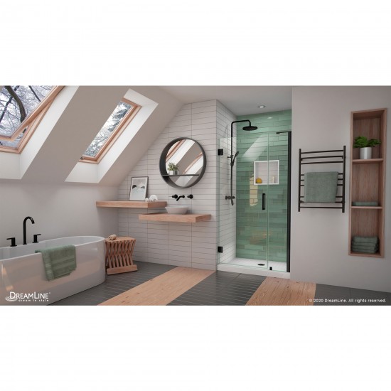 Unidoor-LS 35-36 in. W x 72 in. H Frameless Hinged Shower Door in Satin Black