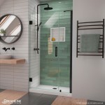 Unidoor-LS 36-37 in. W x 72 in. H Frameless Hinged Shower Door in Satin Black
