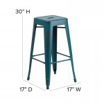 Commercial Grade 30" High Backless Distressed Kelly Blue-Teal Metal Indoor-Outdoor Barstool