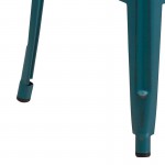 Commercial Grade 30" High Backless Distressed Kelly Blue-Teal Metal Indoor-Outdoor Barstool