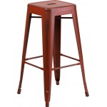 Commercial Grade 30" High Backless Distressed Kelly Red Metal Indoor-Outdoor Barstool