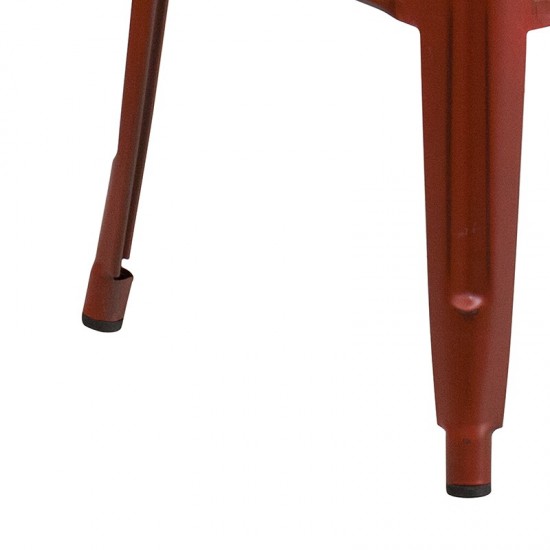 Commercial Grade 30" High Backless Distressed Kelly Red Metal Indoor-Outdoor Barstool