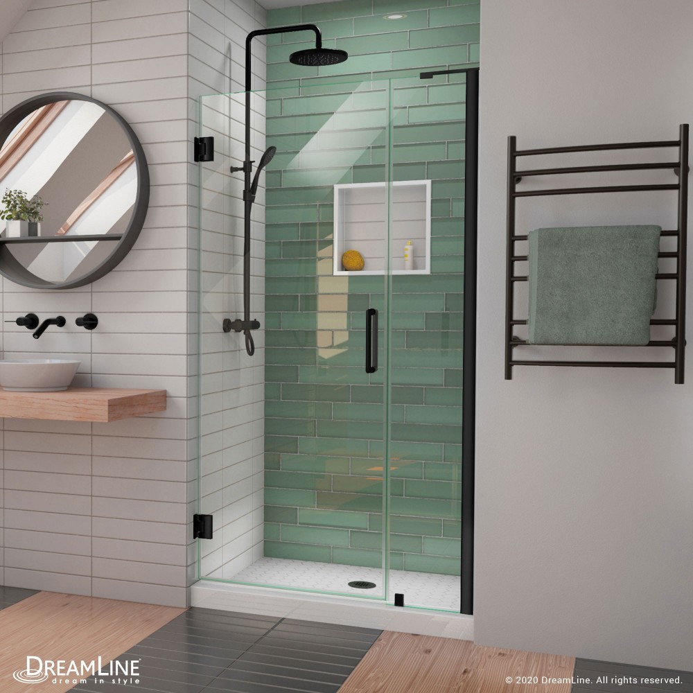Unidoor-LS 42-43 in. W x 72 in. H Frameless Hinged Shower Door in Satin Black