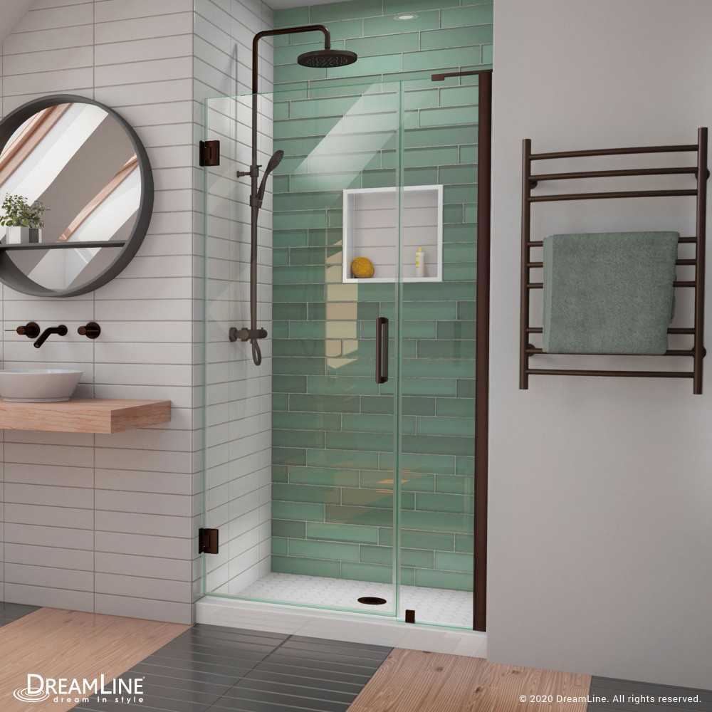 Unidoor-LS 40-41 in. W x 72 in. H Frameless Hinged Shower Door in Oil Rubbed Bronze