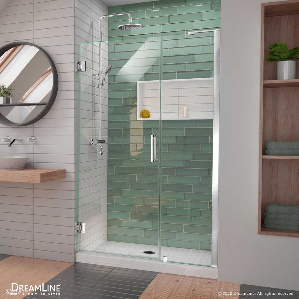 Unidoor-LS 41-42 in. W x 72 in. H Frameless Hinged Shower Door in Chrome