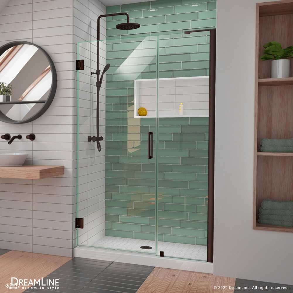Unidoor-LS 41-42 in. W x 72 in. H Frameless Hinged Shower Door in Oil Rubbed Bronze
