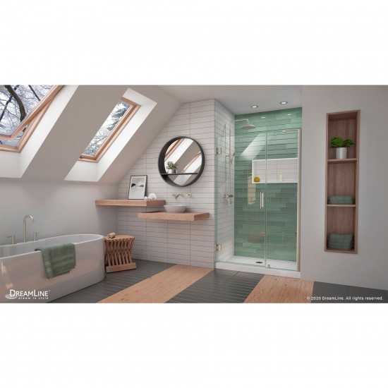 Unidoor-LS 42-43 in. W x 72 in. H Frameless Hinged Shower Door in Brushed Nickel