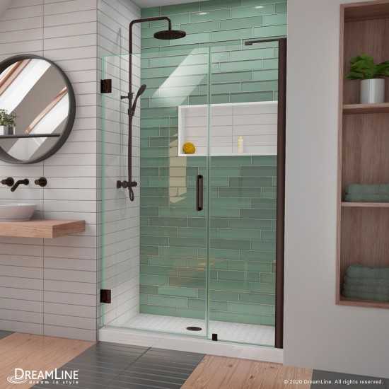 Unidoor-LS 42-43 in. W x 72 in. H Frameless Hinged Shower Door in Oil Rubbed Bronze