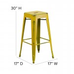 Commercial Grade 30" High Backless Distressed Yellow Metal Indoor-Outdoor Barstool