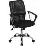 Mid-Back Black Mesh Swivel Task Office Chair with Lumbar Support Band and Arms