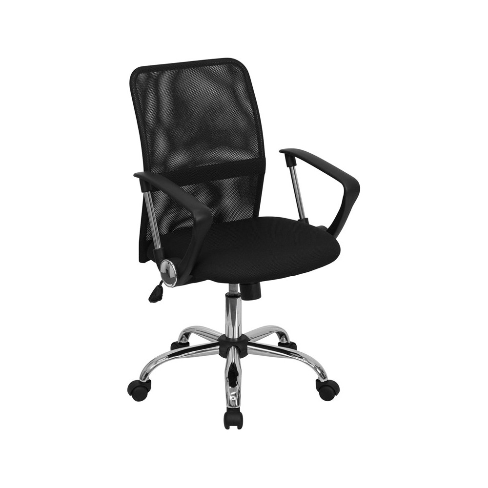 Mid-Back Black Mesh Swivel Task Office Chair with Lumbar Support Band and Arms