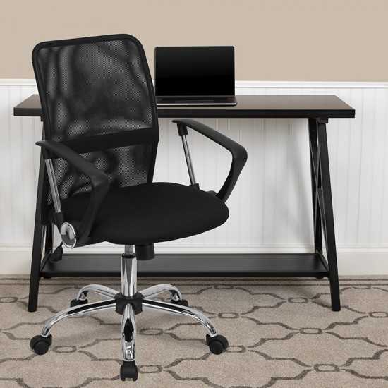 Mid-Back Black Mesh Swivel Task Office Chair with Lumbar Support Band and Arms