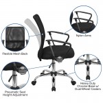 Mid-Back Black Mesh Swivel Task Office Chair with Lumbar Support Band and Arms