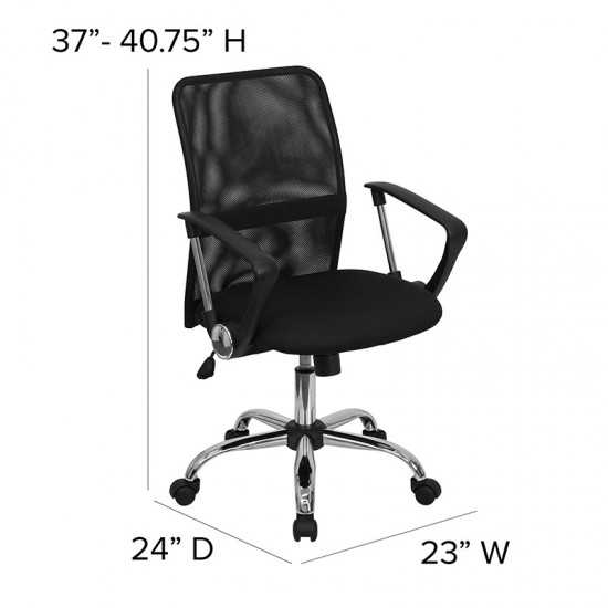 Mid-Back Black Mesh Swivel Task Office Chair with Lumbar Support Band and Arms