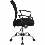 Mid-Back Black Mesh Swivel Task Office Chair with Lumbar Support Band and Arms