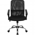 Mid-Back Black Mesh Swivel Task Office Chair with Lumbar Support Band and Arms