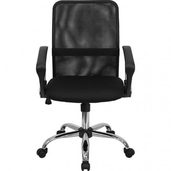 Mid-Back Black Mesh Swivel Task Office Chair with Lumbar Support Band and Arms