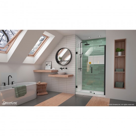 Unidoor-LS 46-47 in. W x 72 in. H Frameless Hinged Shower Door with L-Bar in Satin Black