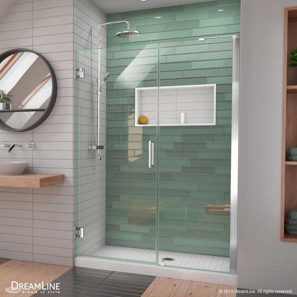 Unidoor-LS 47-48 in. W x 72 in. H Frameless Hinged Shower Door in Chrome