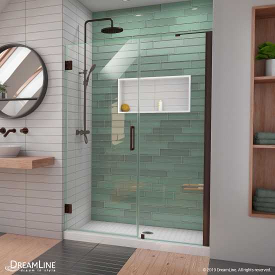 Unidoor-LS 47-48 in. W x 72 in. H Frameless Hinged Shower Door in Oil Rubbed Bronze