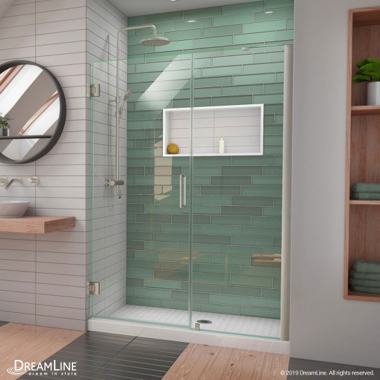 Unidoor-LS 49-50 in. W x 72 in. H Frameless Hinged Shower Door in Brushed Nickel