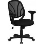 Y-GO Office Chair™ Mid-Back Black Mesh Swivel Task Office Chair with Arms