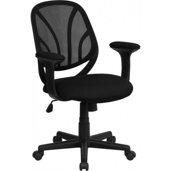 Y-GO Office Chair™ Mid-Back Black Mesh Swivel Task Office Chair with Arms