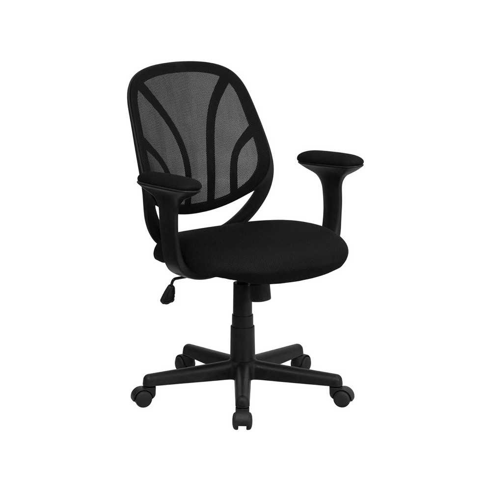 Y-GO Office Chair™ Mid-Back Black Mesh Swivel Task Office Chair with Arms