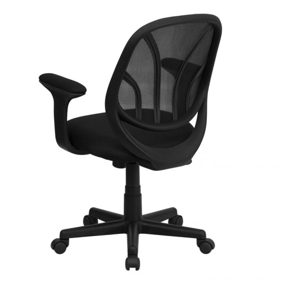 Y-GO Office Chair™ Mid-Back Black Mesh Swivel Task Office Chair with Arms