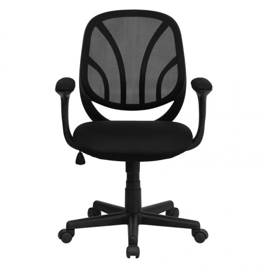 Y-GO Office Chair™ Mid-Back Black Mesh Swivel Task Office Chair with Arms