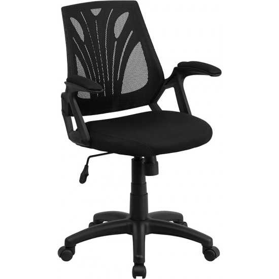 Mid-Back Designer Black Mesh Swivel Task Office Chair with Open Arms